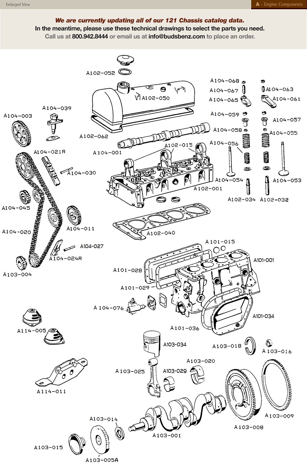 Bud's Benz Catalog 190 SL A Engine Components