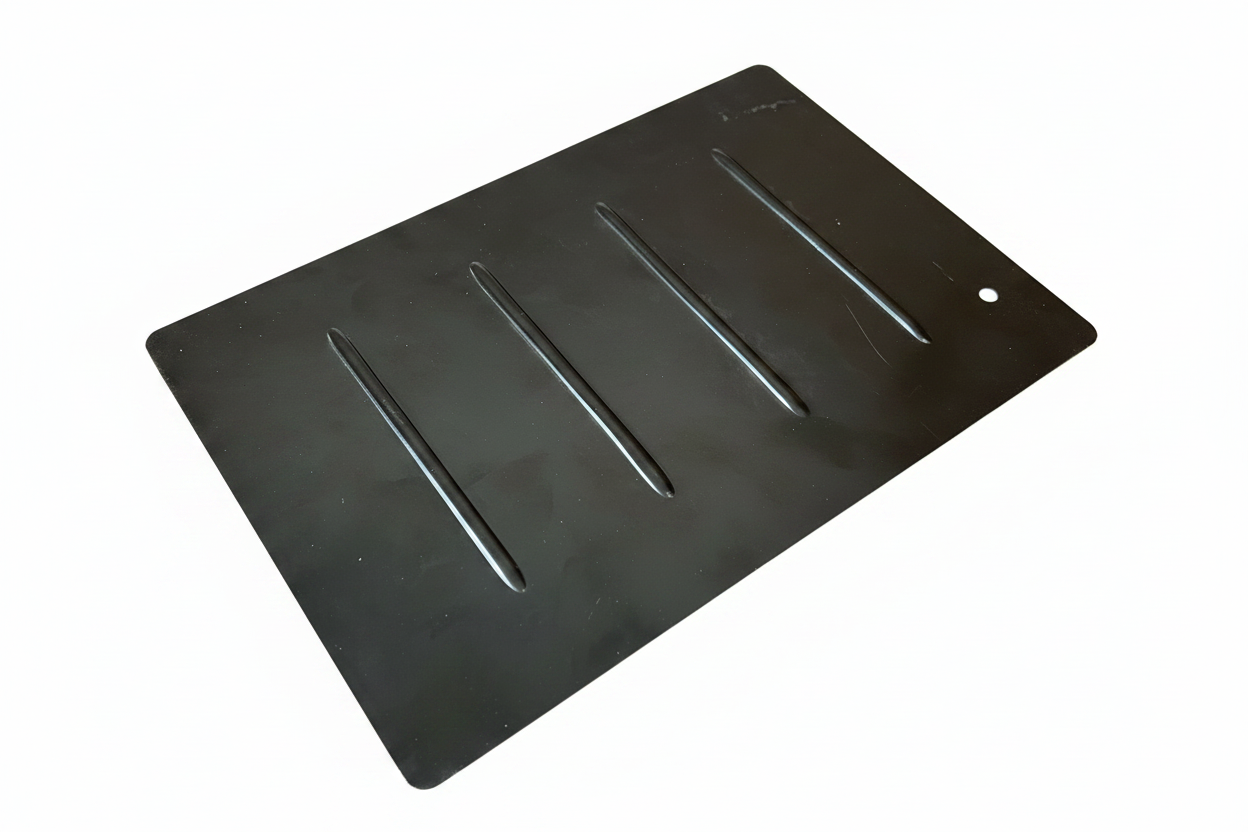 Black louvered panel, background removed